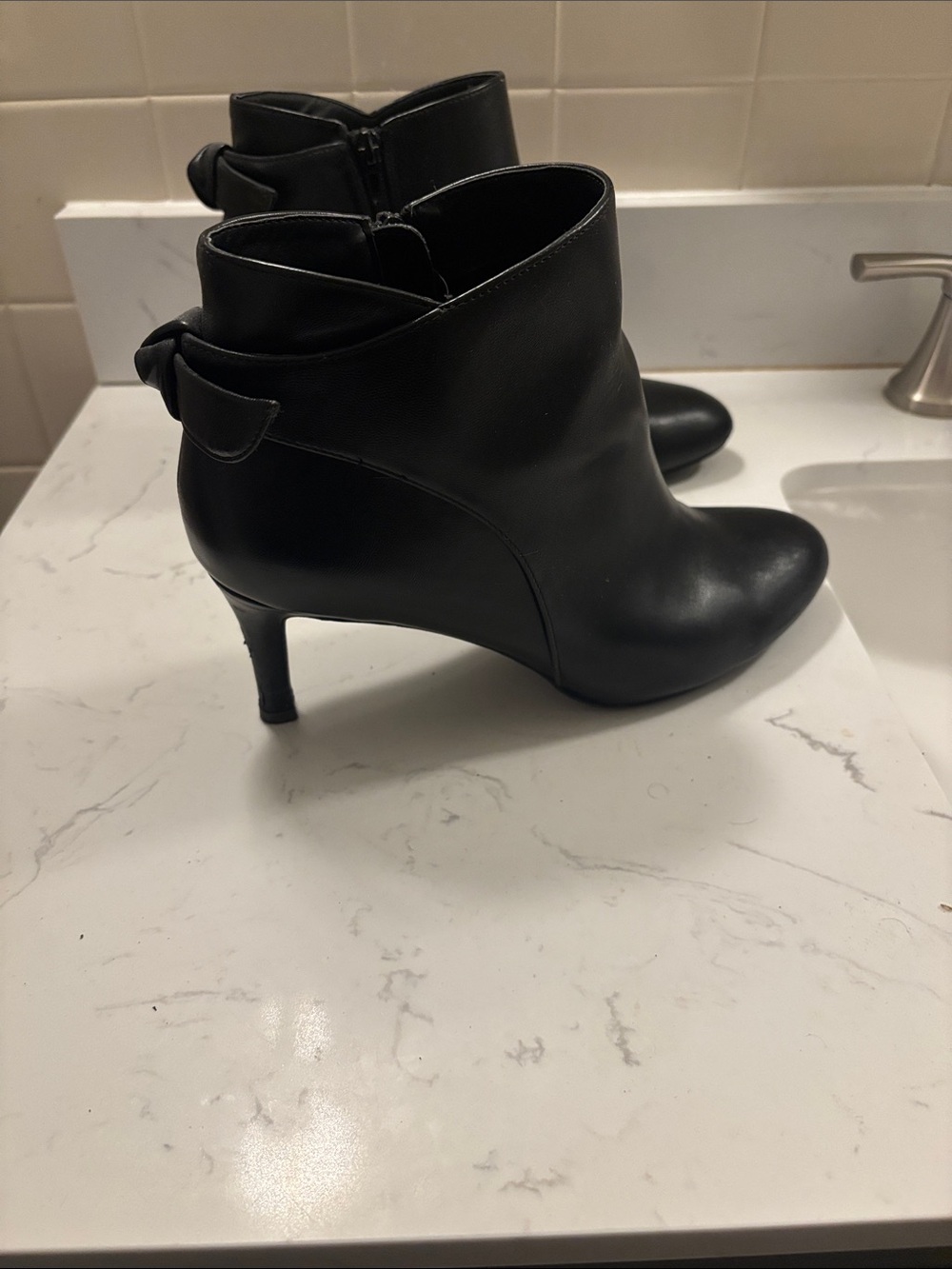 Alfani Black Leather Ankle Booties with Back Bow Detail